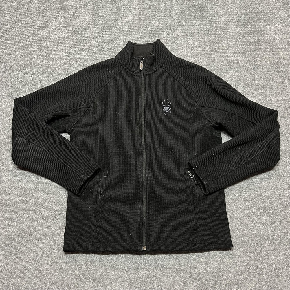 Spyder Sweater Mens Medium Black Core Full Zip Mock Neck Fleece Lined Jacket